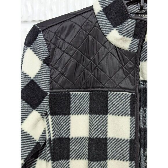 Talbots Women's Black & White Buffalo Plaid Pattern Front-Zip Fleece Jacket Size - Picture 5 of 7